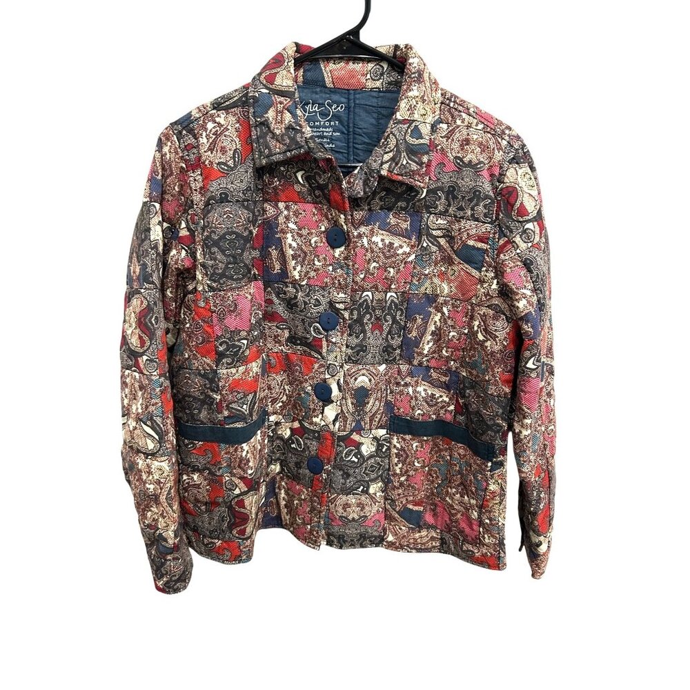 Kyla Seo LOLLI Anthropologie Multicolor Patchwork Button Up Jacket Pockets SZ S